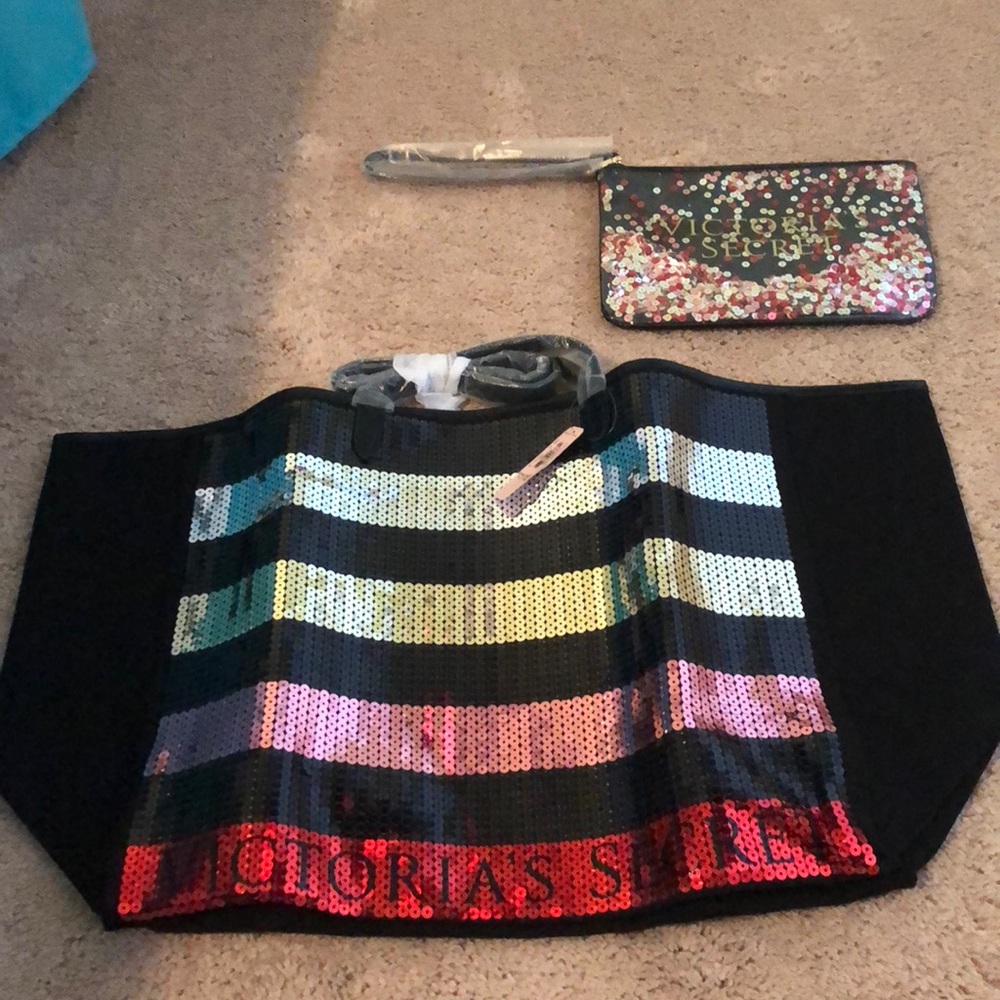 Victoria’s Secret sequin tote and wristlet
